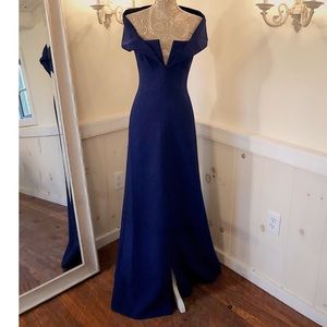 BCBGMaxAzria Midnight Blue Off-Shoulder Gown